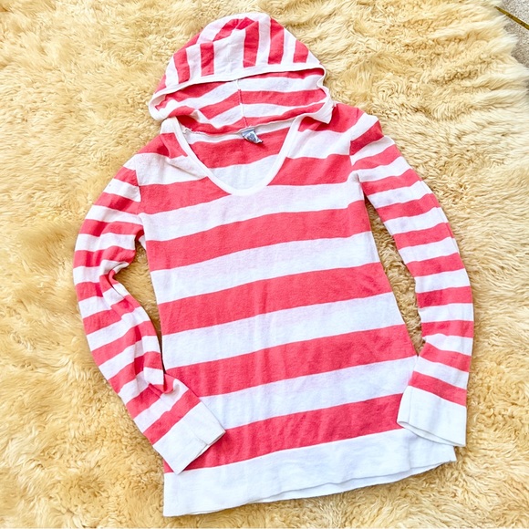 Pink and white striped hoodie hot sale